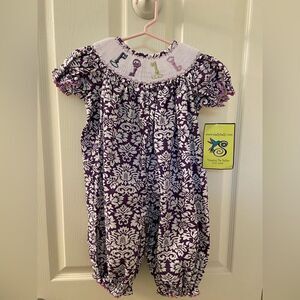 Stellybelly Key Smocked Long Bubble Romper Purple Floral Size 18 Months NWT